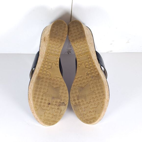 Jimmy Choo Women's Pathos Black 38 US7,5 Patent Leather Cork Thong Wedge Sandals - Picture 11 of 16